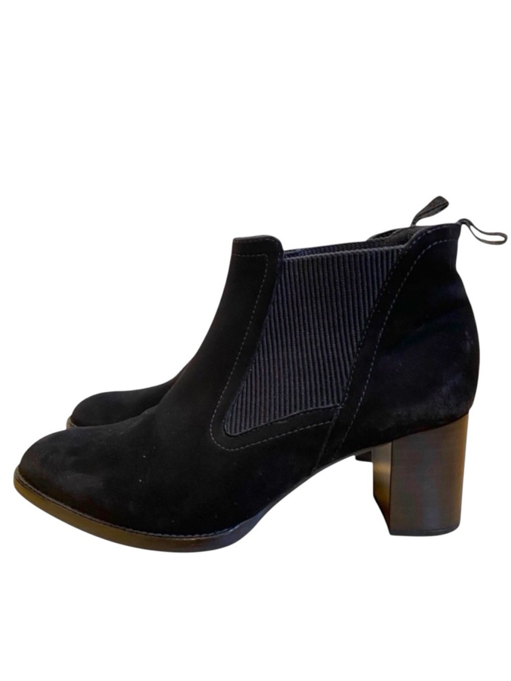 Peter Kaiser black ankle boots genuine suede leather chunky almond toe size 7